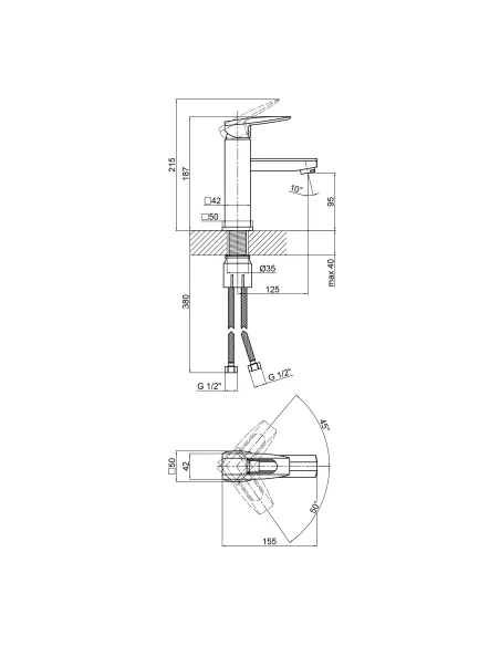 Змішувач для умивальника Lidz CRM 13 33 001F цинк, хром - 2