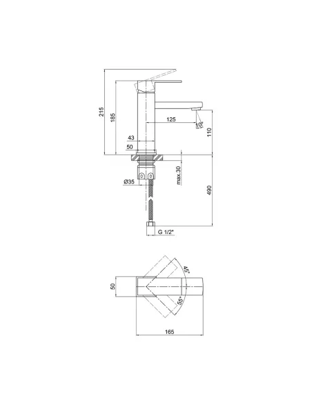 Смеситель для умывальника из нержавеющей стали Lidz NKS 10 30 001F - 2