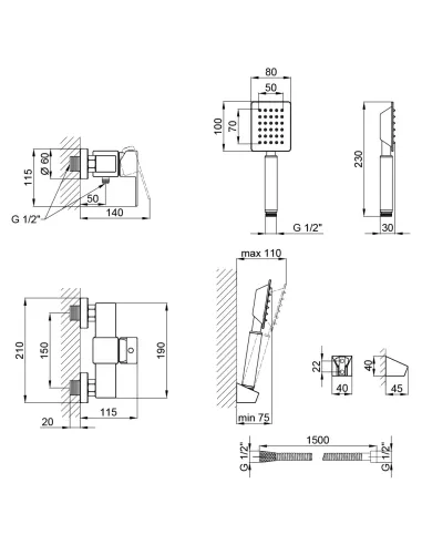 Змішувач для душу з нержавіючої сталі Lidz NKS 10 30 010 - 2