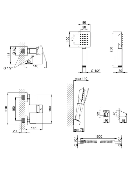 Змішувач для душу з нержавіючої сталі Lidz NKS 10 30 010 - 2