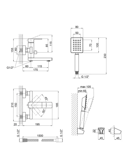 Смеситель для ванны из нержавеющей стали Lidz NKS 10 30 006-1 - 2