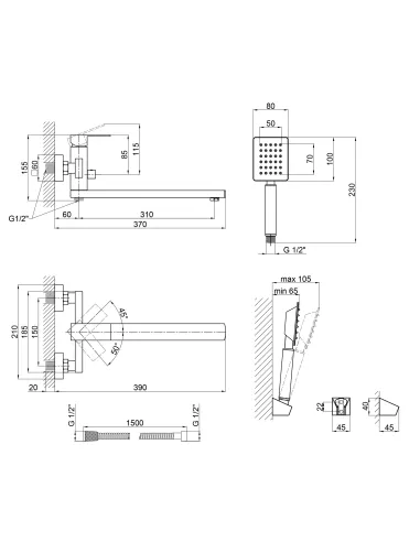 Змішувач для ванни з нержавіючої сталі Lidz NKS 10 30 005-1 - 2