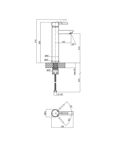 Змішувач для умивальника з нержавіючої сталі Lidz NKS 12 32 001F-1 - 2