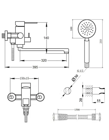 Смеситель для ванны из нержавеющей стали Lidz NKS 12 32 005-1 - 2