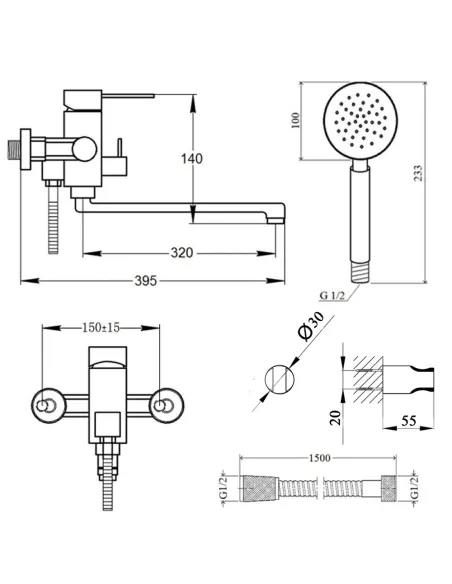 Смеситель для ванны из нержавеющей стали Lidz NKS 12 32 005-1 - 2