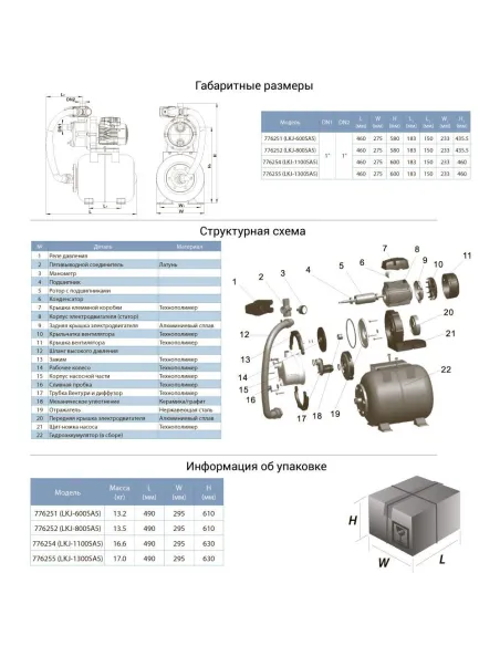 Насосна станція Leo 776251 LKJ-600SA5 0.6кВт, 24л - 2