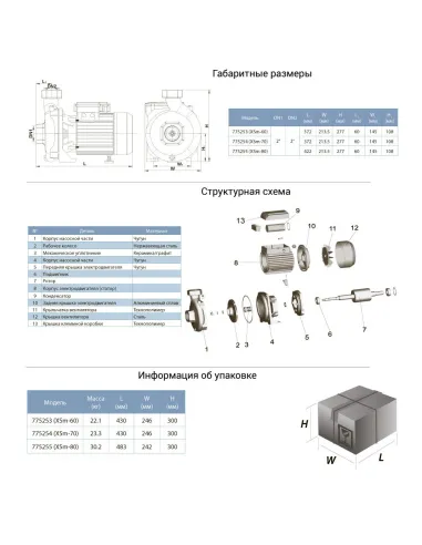Поверхностный насос центробежный Leo 775254 XSm-70 1.5кВт  - 3