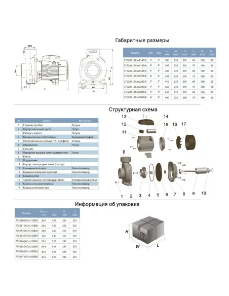 Поверхностный насос центробежный Leo 775285 ACm220B4 2.2кВт - 3