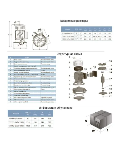 Поверхностный насос центробежный Leo 775991 LVSm1100 0.75кВт - 2
