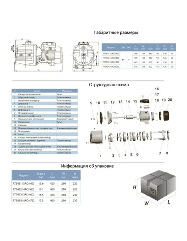 Поверхностный насос центробежный Leo 775433 3ACm60, 0.6кВт  многоступенчатый - 2