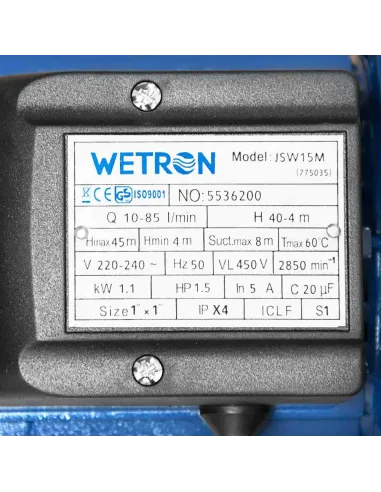 Поверхностный насос Wetron 775035 JSW15M 1.1 кВт - 8