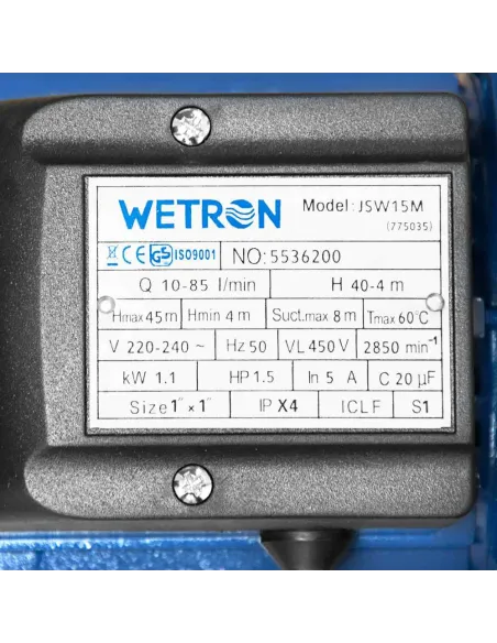 Поверхностный насос Wetron 775035 JSW15M 1.1 кВт - 8