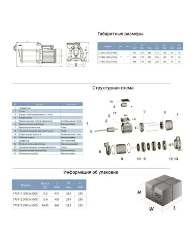 Поверхностный насос Leo 775411 3XCm100S 0.6 кВт, многоступенчатый - 2