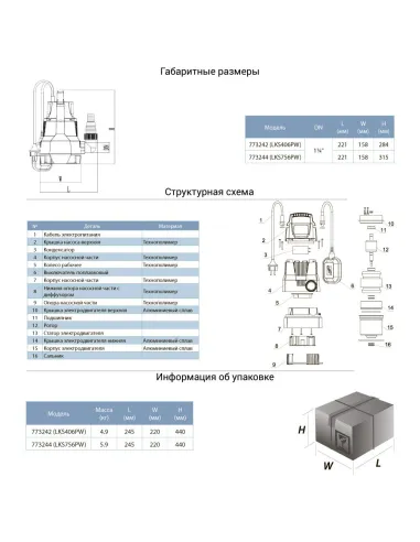 Дренажный насос Leo 773242 LKS-406PW, 0.4 кВт - 2