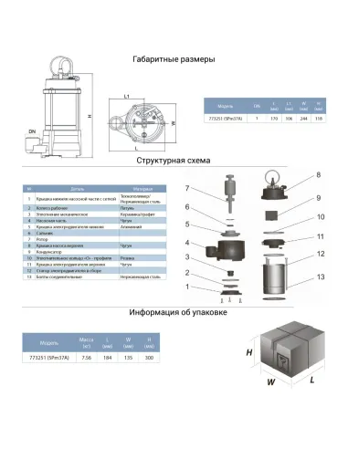 Дренажный насос Leo 773251 SPm37A, 0.37 кВт - 6