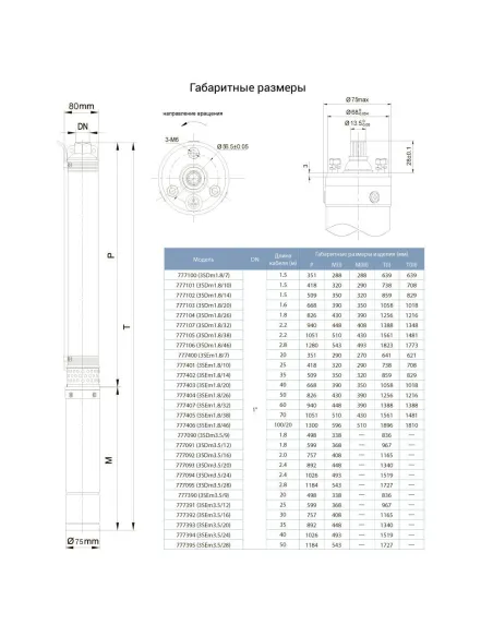 Свердловинний насос Dongyin 777401 3SEm1,8/10, 0.25 кВт, 25 метрів кабель - 2