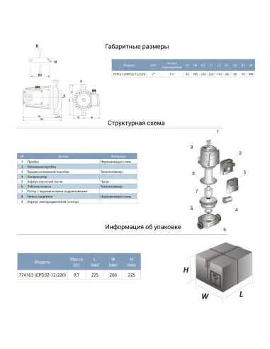 Циркуляційний насос Aquatica 774163 GPD32-12/220 0.5кВт - 2