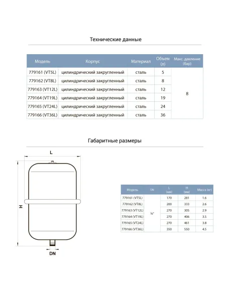 Расширительный бачок Aquatica 779161 VT5 5 литров для системы отопления - 2