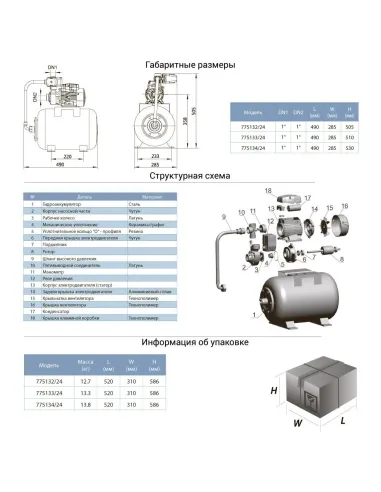 Насосная станция Leo 775133/24 0.6 кВт, бак 24 литра - 2