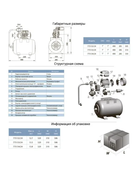 Насосная станция Leo 775133/24 0.6 кВт, бак 24 литра - 2