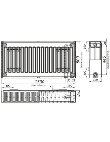 Радиатор стальной Optimum 500х1500 мм (22 тип, нижний, 3060 Вт) - 4