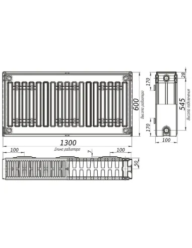 Радиатор стальной Optimum 600х1300 мм (22 тип, боковой, 3182 Вт) - 4