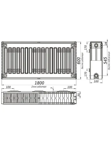 Радиатор стальной Optimum 600х1800 мм (22 тип, боковой, 4406 Вт) - 4