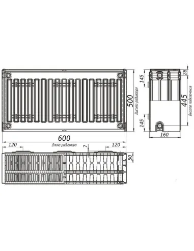 Радиатор стальной Kalde 500x600 мм (33 тип, боковой, 1774 Вт) - 2