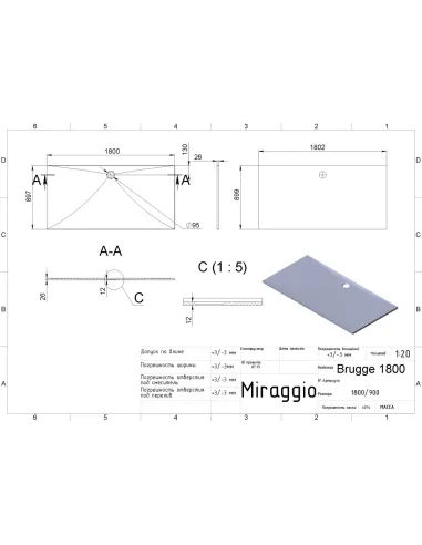 Душевой поддон Miraggio Brugge 1800, 900х1800x26 мм - 2