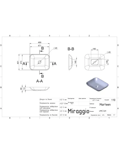 Умивальник для ванної Miraggio Marteen Mirastone Gray, 401х499х90 мм - 2