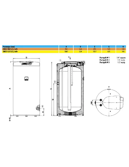 Бойлер Drazice Okce 100 S/2,2kW встроенный электрический тен - 2