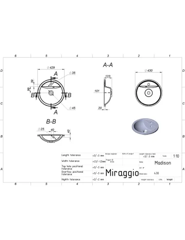 Умывальник для ванной Miraggio Madison, 430х430х123 мм - 2