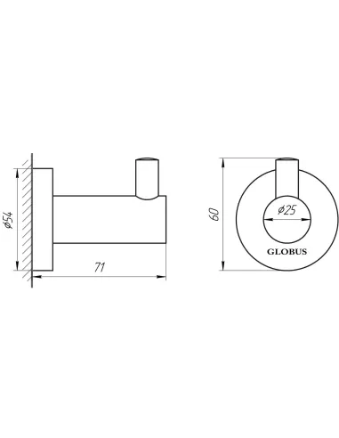 Крючок Globus Lux SS8411 (одинарний, нержавіюча сталь SUS304) - 2