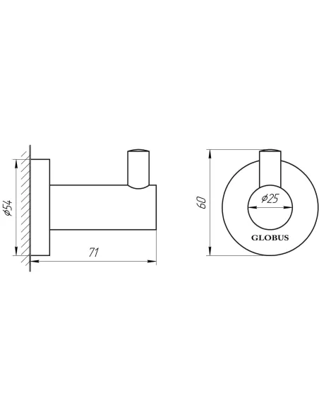 Крючок Globus Lux SS8411 (одинарний, нержавіюча сталь SUS304) - 2