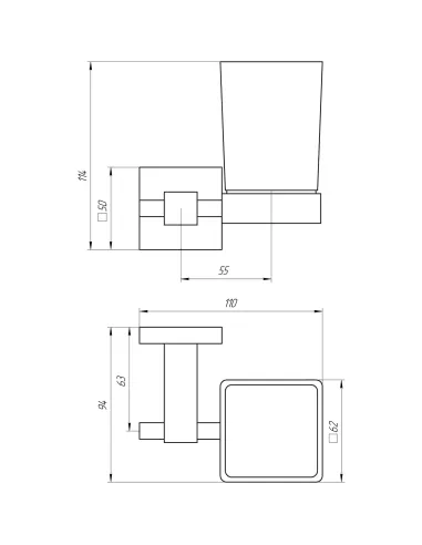 Стакан для ванной комнаты Globus Lux SQ 9409 матовое стекло, нержавеющая сталь - 3