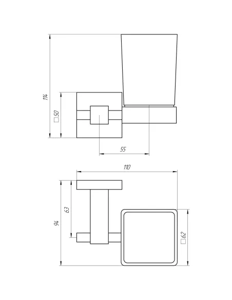 Стакан для ванной комнаты Globus Lux SQ 9409 матовое стекло, нержавеющая сталь - 3