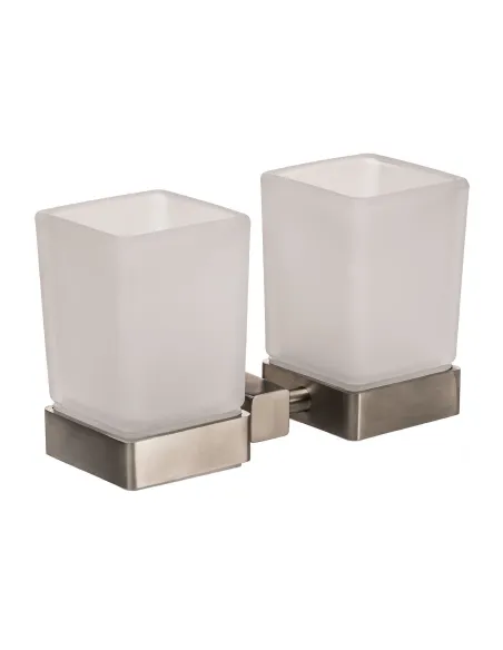 Стакан для ванной комнаты двойной Globus Lux SQ 9428 матовое стекло, нержавеющая сталь - 1