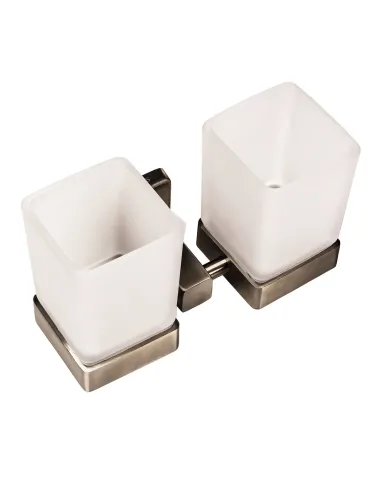 Стакан для ванной комнаты двойной Globus Lux SQ 9428 матовое стекло, нержавеющая сталь - 2