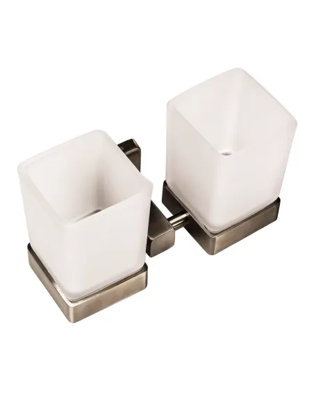 Стакан для ванной комнаты двойной Globus Lux SQ 9428 матовое стекло, нержавеющая сталь - 2