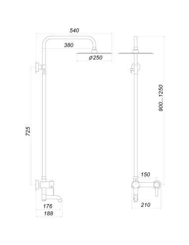 Душевая система из нержавеющей стали Globus Lux Wien SBT2-SH-02 с душевым набором - 5