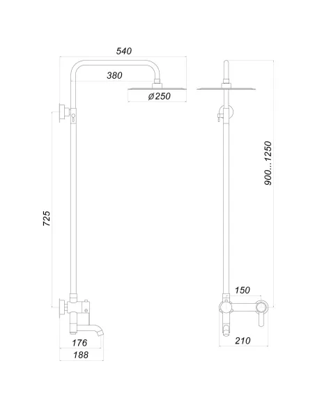 Душевая система из нержавеющей стали Globus Lux Wien SBT2-SH-02 с душевым набором - 5