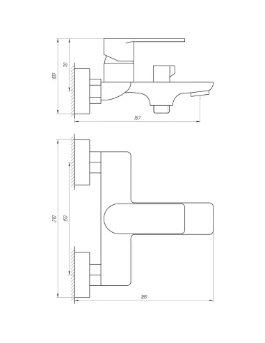 Змішувач для ванни Globus Lux Niagara GLN-0102N литий, Європеремикання - 6