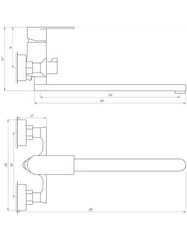 Смеситель для ванны с душем Globus Lux Niagara GLN-0208 поворотный гусак 350 мм, европереключение - 5