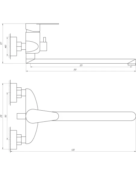 Смеситель для ванны из нержавеющей стали Globus Lux Main SM-208 излив 350 мм - 5