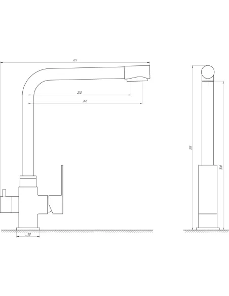 Смеситель для кухни MixMIRA MS-0110-BB (квадро, черный, под осмос, гайка, боковой, нержавейка) - 4