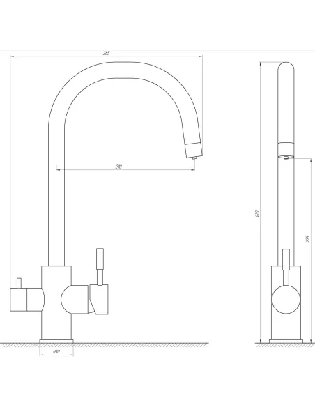 Смеситель для кухни MixMIRA MS-0333-BB (черный, боковой, под осмос, нержавейка, гайка) - 4