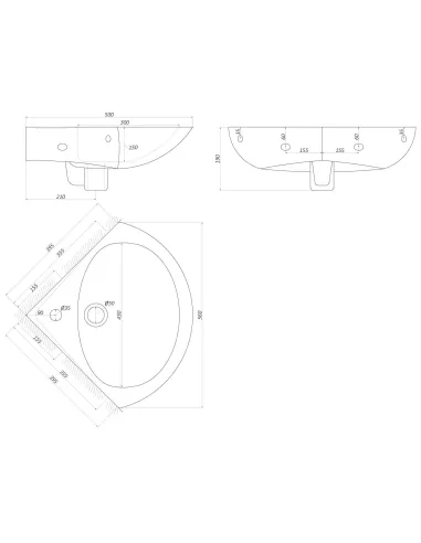 Умывальник Днепрокерамика Арт-0917, 55 см, угловой - 4