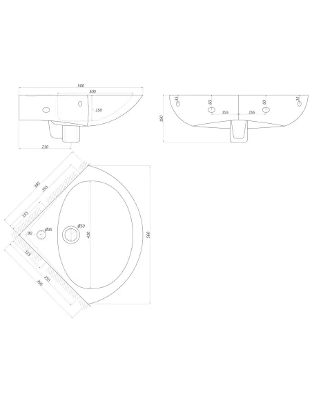 Умывальник Днепрокерамика Арт-0917, 55 см, угловой - 4