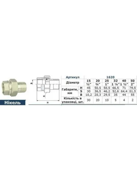 Сгон-американка никелевая прямая Solomon 1620 3/4 дюйма - 2