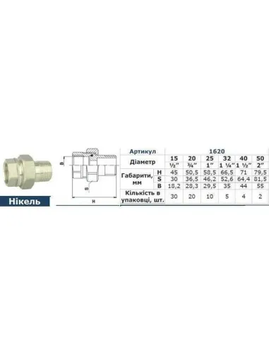 Сгон-американка никелевая прямая Solomon 1620 2 дюйма - 2
